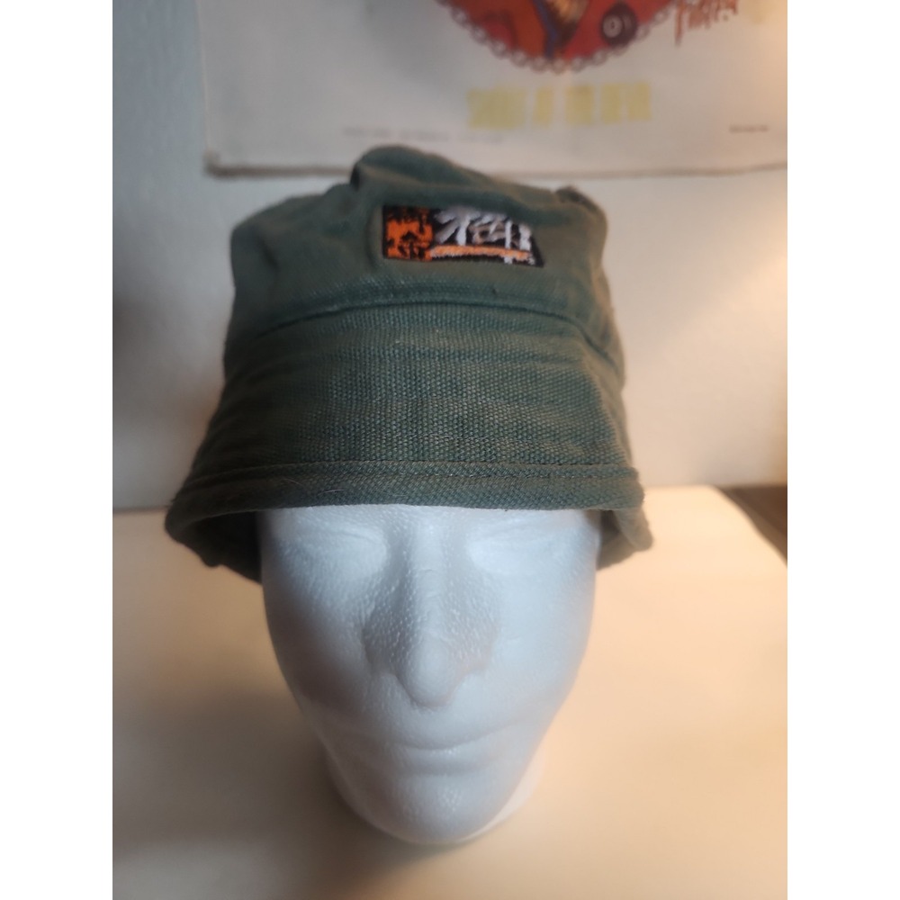 90's / Y2K Vintage Side Out Bucket Hat OLIVE GREEN JAPANESE WRITING